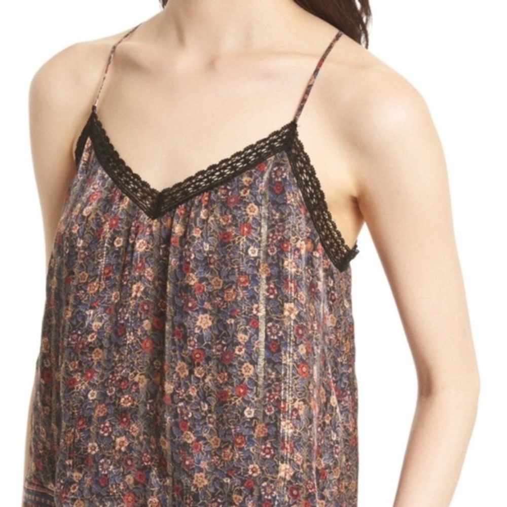 Joie Harriet Silk Floral Racerback Cami Top in metallic